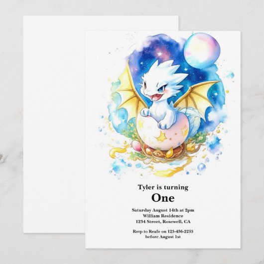 Dragon 1st Birthday Kaart (Voorkant / Achterkant)