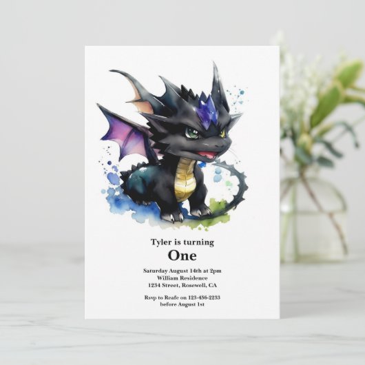 Dragon 1st Birthday Kaart (Staand voorkant)