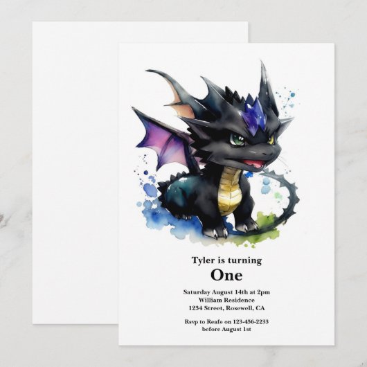 Dragon 1st Birthday Kaart (Voorkant / Achterkant)