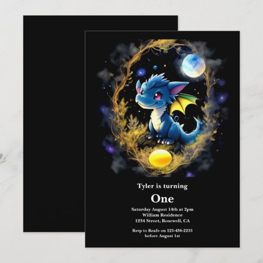 Dragon 1st Birthday Kaart (Voorkant / Achterkant)