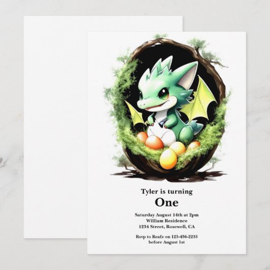 Dragon 1st Birthday Kaart (Voorkant / Achterkant)