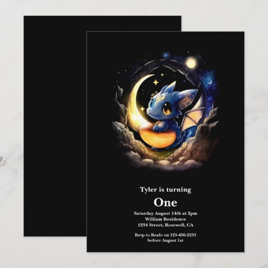 Dragon 1st Birthday Kaart (Voorkant / Achterkant)