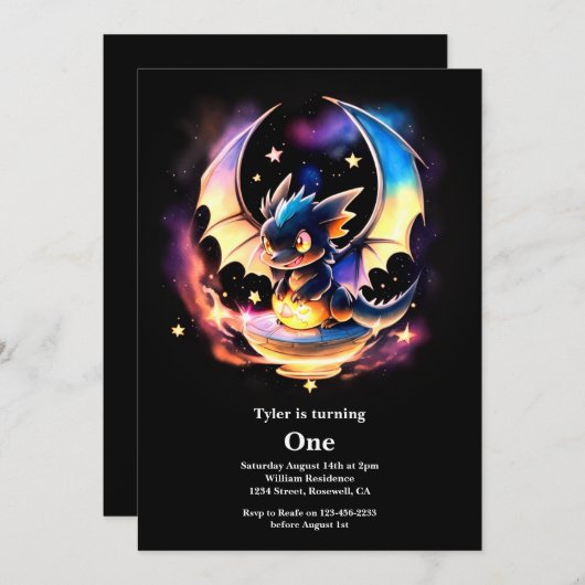 Dragon 1st Birthday Kaart (Voorkant / Achterkant)