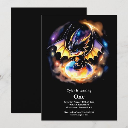 Dragon 1st Birthday Kaart (Voorkant / Achterkant)