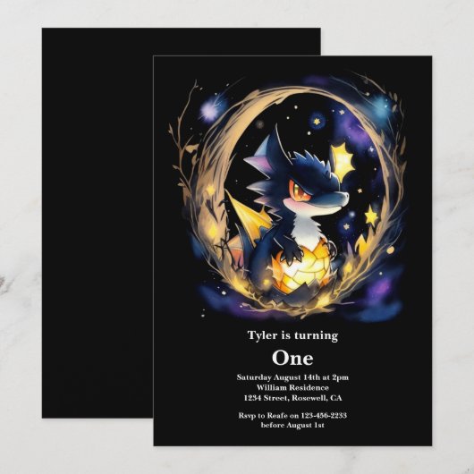 Dragon 1st Birthday Kaart (Voorkant / Achterkant)