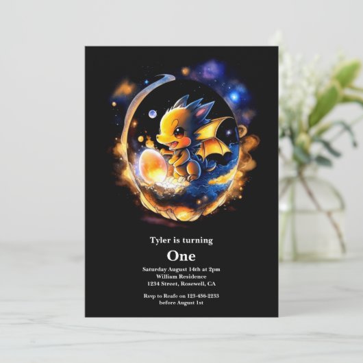 Dragon 1st Birthday Kaart (Staand voorkant)