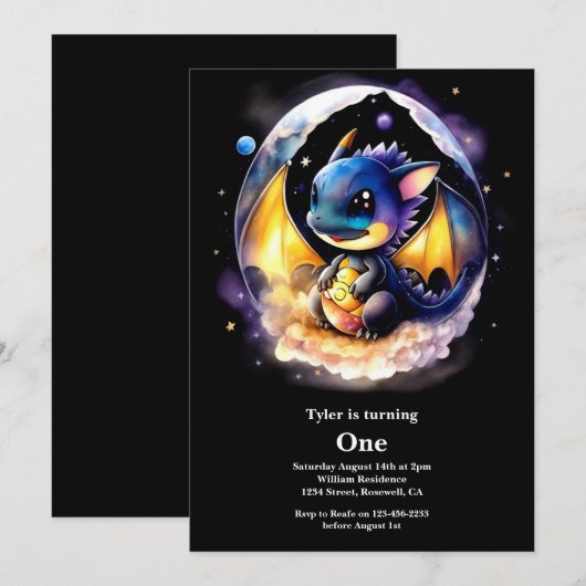 Dragon 1st Birthday Kaart (Voorkant / Achterkant)