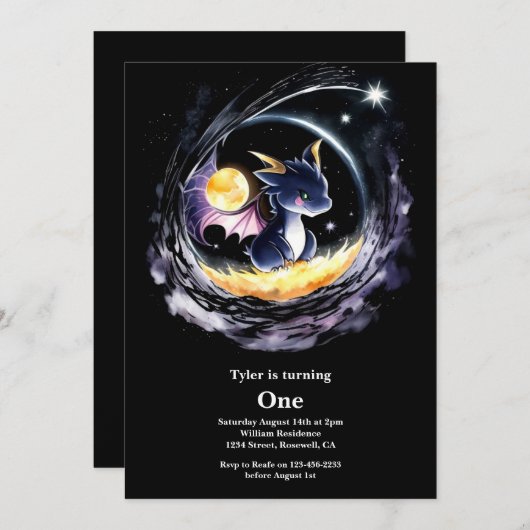 Dragon 1st Birthday Kaart (Voorkant / Achterkant)