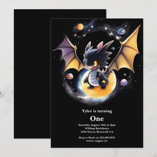 Dragon 1st Birthday Kaart (Voorkant / Achterkant)