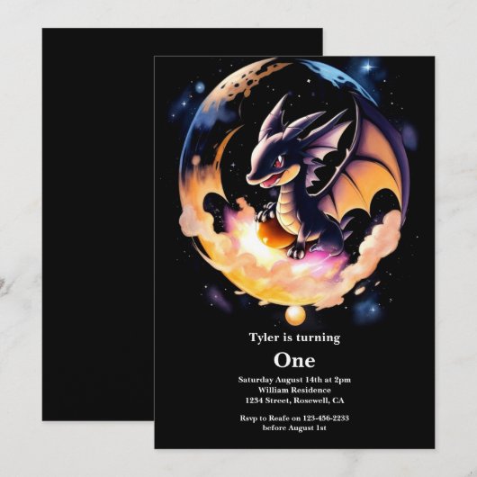 Dragon 1st Birthday Kaart (Voorkant / Achterkant)