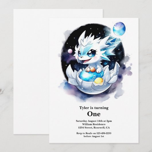 Dragon 1st Birthday Kaart (Voorkant / Achterkant)