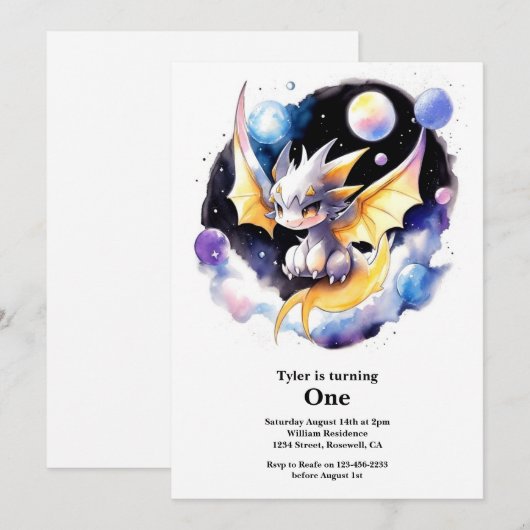 Dragon 1st Birthday Kaart (Voorkant / Achterkant)