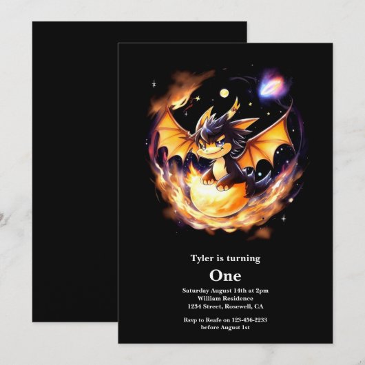 Dragon 1st Birthday Kaart (Voorkant / Achterkant)