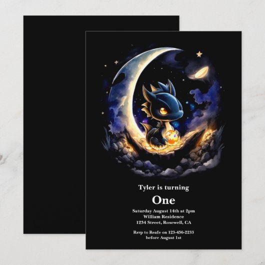 Dragon 1st Birthday Kaart (Voorkant / Achterkant)