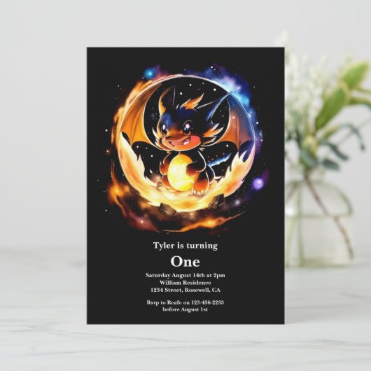 Dragon 1st Birthday Kaart (Staand voorkant)