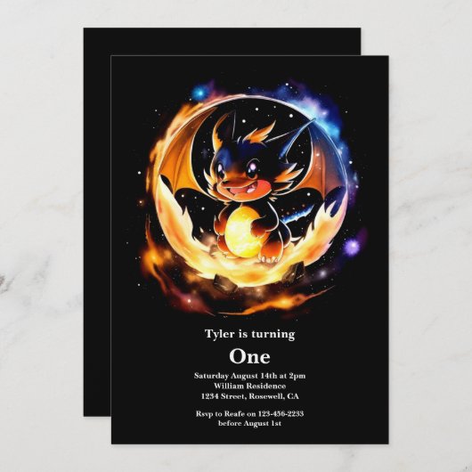 Dragon 1st Birthday Kaart (Voorkant / Achterkant)