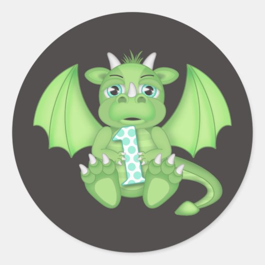 Dragon 1st Birthday Round Stickers (Voorkant)