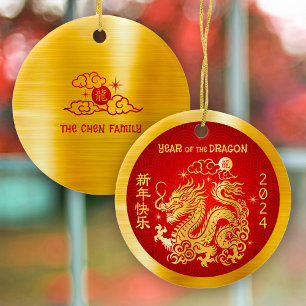 Dragon 2024 Chinese Maan Nieuwjaar Gouden Folie Ro Keramisch Ornament