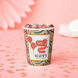 Dragon 2024 Gold Chinees Nieuwjaar Vakantie Papieren Bekers