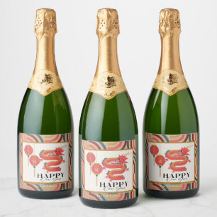 Dragon 2024 Gold Chinees Nieuwjaar Vakantie Sparkling Wijnetiket