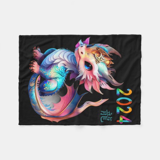 Dragon 2024 Year Of The Dragon Happy Lunar New Yea Fleece Deken (Voorkant (Horizontaal))
