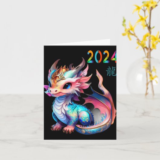 Dragon 2024 Year Of The Dragon Happy Lunar New Yea Kaart (Gele Bloem)