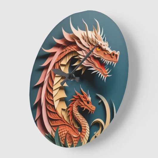 Dragon 3D Paper Art Design T-shirt Grote Klok (Hoek)