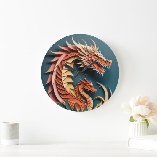 Dragon 3D Paper Art Design T-shirt Grote Klok (Huis)