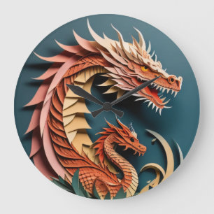 Dragon 3D papieren kunst ontwerp T-shirt  Grote Klok