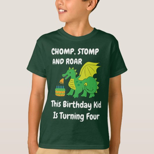 Dragon 4th Boy's Kids Birthday Party T-shirt (Voorkant)