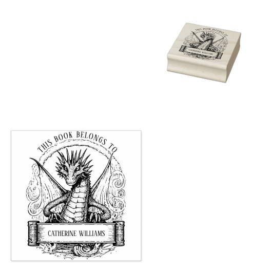 Dragon aangepaste naam Bookplate Rubberstempel (Gestempeld)