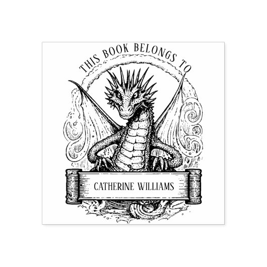 Dragon aangepaste naam Bookplate Rubberstempel (Afrduk)