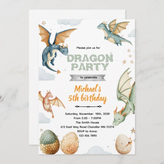Dragon and eggs birthday Invitation Kaart (Voorkant / Achterkant)