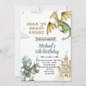Dragon and Knight Birthday Party Invitation Kaart (Voorkant)