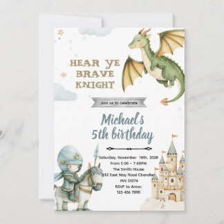 Dragon and Knight Birthday Party Invitation Kaart