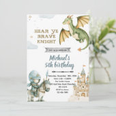 Dragon and Knight Birthday Party Invitation Kaart (Staand voorkant)