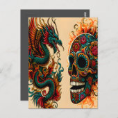 Dragon and Sugar Skull Day of the Dead Art Briefkaart (Voorkant / Achterkant)