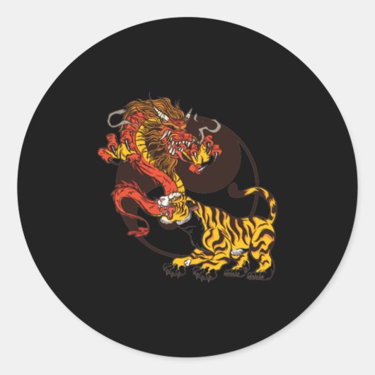Dragon-and-Tiger-Yin-Yang T-Shirt Design Ronde Sticker (Voorkant)