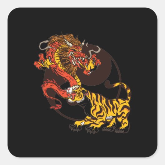 Dragon-and-Tiger-Yin-Yang T-Shirt Design Vierkante Sticker (Voorkant)
