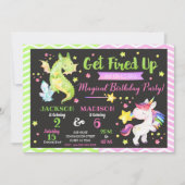 Dragon and Unicorn Joint Birthday Invitation Kaart (Voorkant)