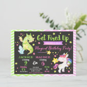 Dragon and Unicorn Joint Birthday Invitation Kaart (Staand voorkant)
