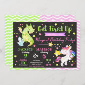 Dragon and Unicorn Joint Birthday Invitation Kaart (Voorkant / Achterkant)