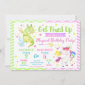 Dragon and Unicorn Joint Birthday Invitation Kaart (Voorkant)