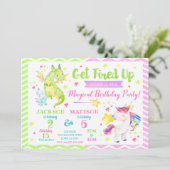 Dragon and Unicorn Joint Birthday Invitation Kaart (Staand voorkant)