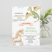 Dragon and unicorn Party Invitation Kaart (Staand voorkant)