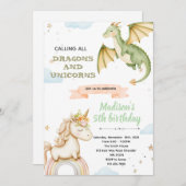 Dragon and unicorn Party Invitation Kaart (Voorkant / Achterkant)