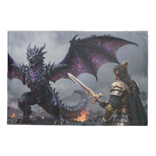 Dragon and Warrior Confrontation Kussensloop (Achterkant-Links)