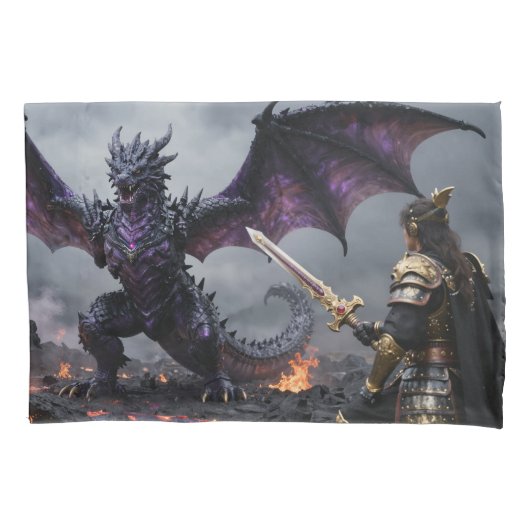 Dragon and Warrior Confrontation Kussensloop (Voorkant-Links)