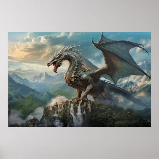 Dragon Animal Creature Fantasy Kleurrijke kunst aa Poster (Voorkant)