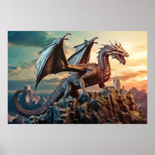 Dragon Animal Creature Fantasy Kleurrijke kunst aa Poster (Voorkant)